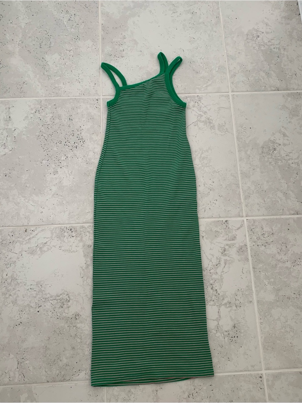 Zara Green and Pink Striped Maxi Tank Dress
